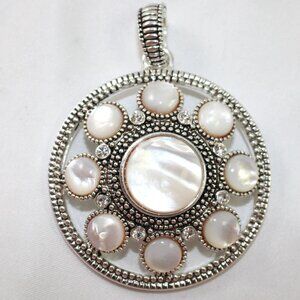 Vintage Joan Rivers Signed Costume Silver Tone Pendant Mother of Pearl MOP